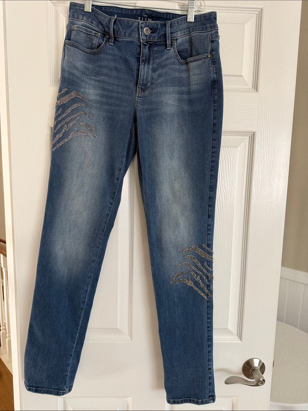 White House Black Market Slim Blue Women's Jeans with Subtle Embellishment